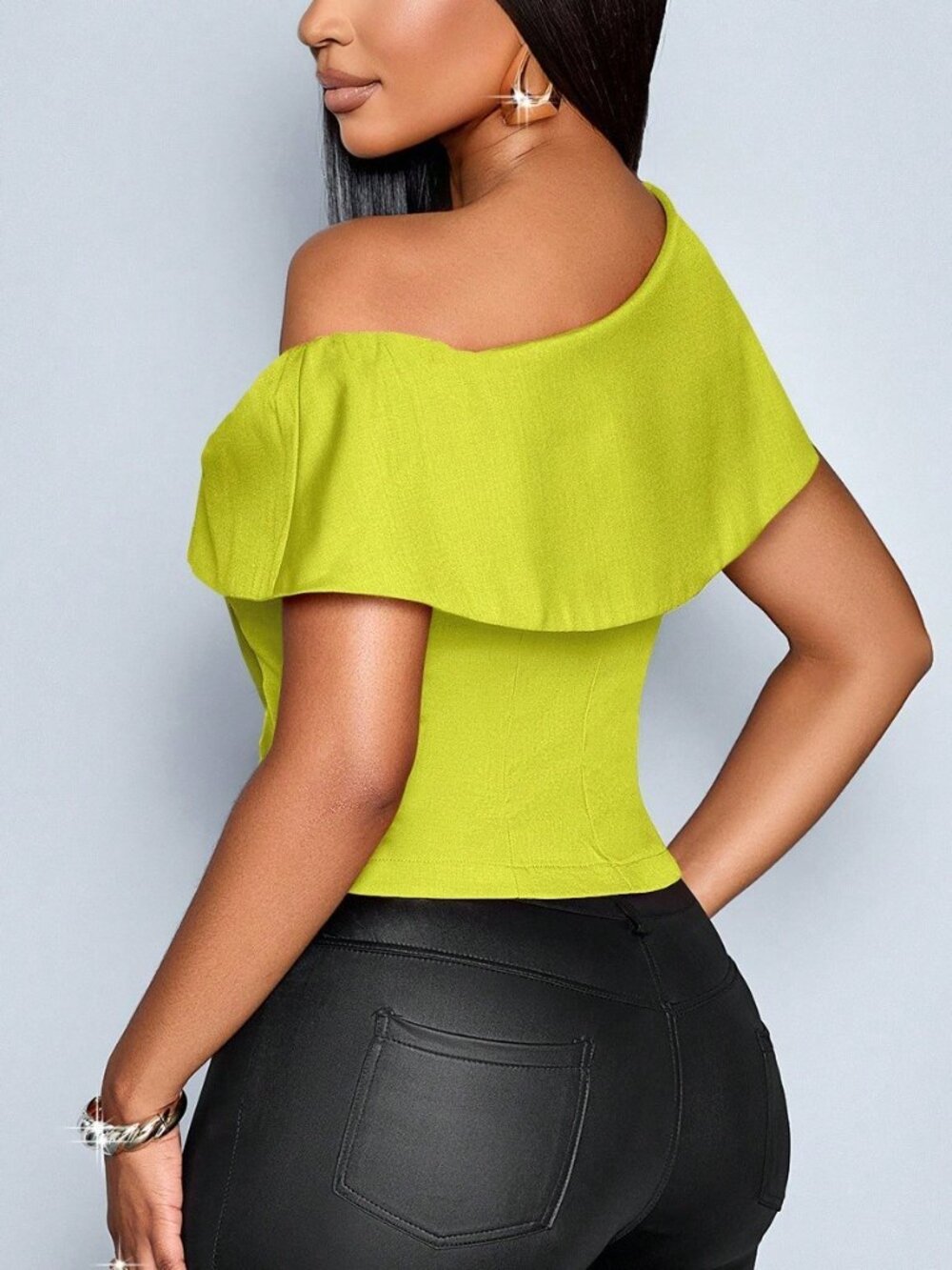 Green Casual Elegant Women's Off-Shoulder Asymmetrical Blouse - Picture 2 of 6